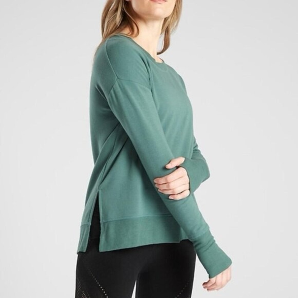 Athleta Coaster Luxe Sweatshirt Small Teal Green Nirvana Soft Thumbhole Pullover